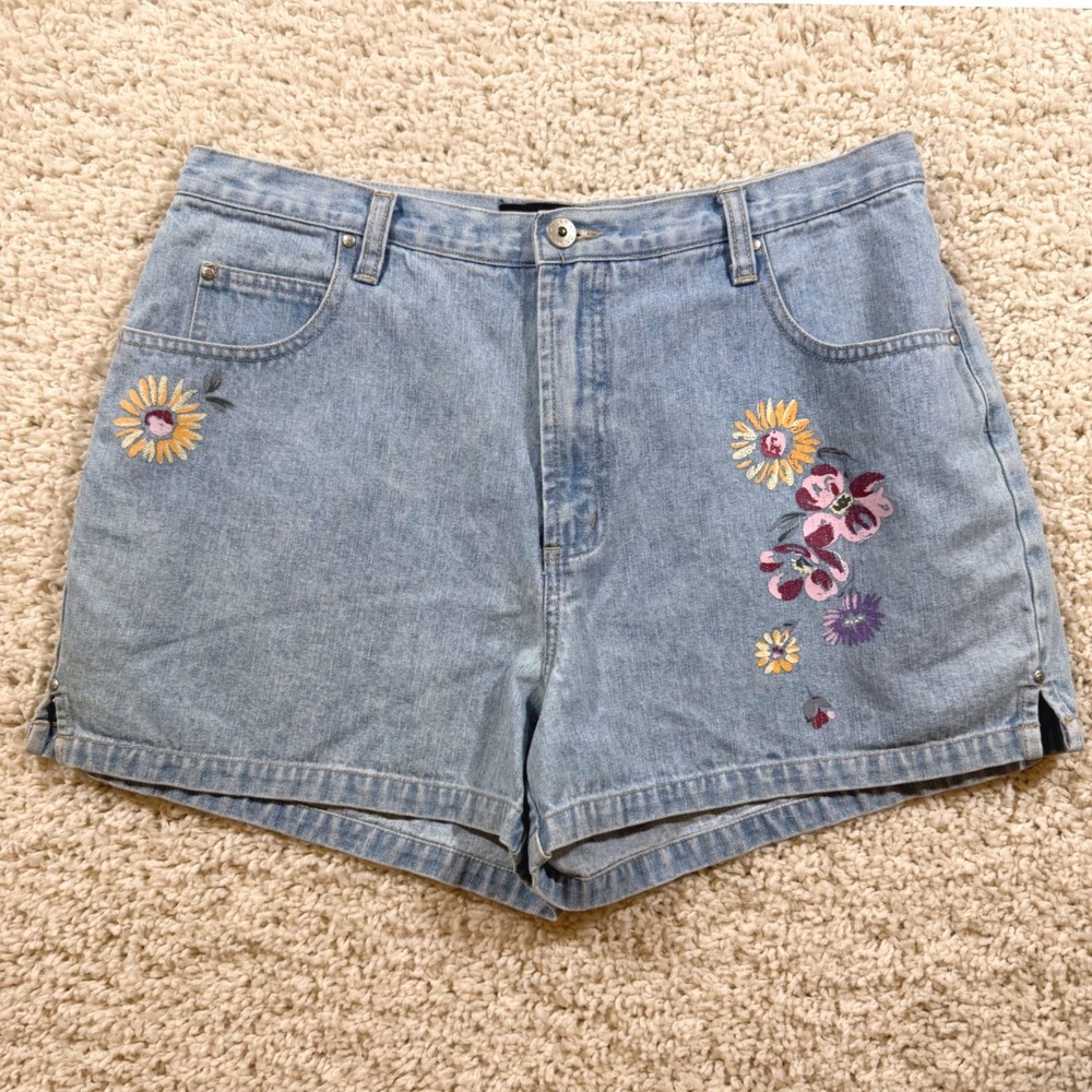 Vintage Y2K Xhilaration Floral High Waisted Denim Shorts 13 Cottagecore Retro